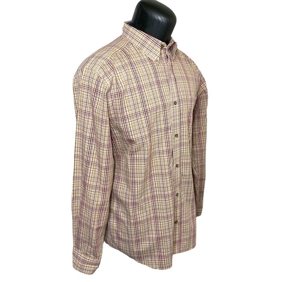 EDDIE Bauer Neutral Plaid Preppy Casual Button Down Shirt Brown Relaxed fit M/L - Picture 2 of 11